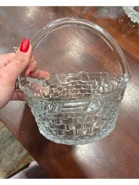 Clear Glass Woven Basket with Handle